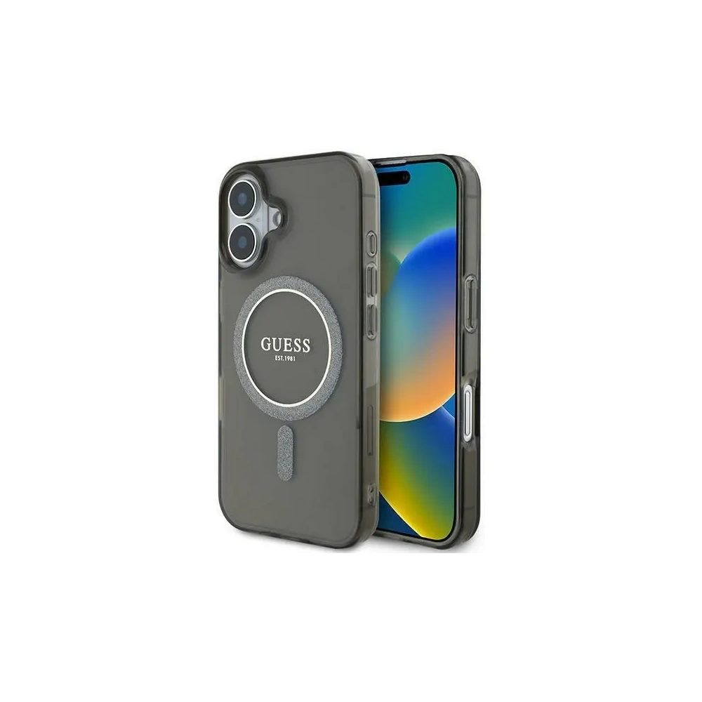 Etui Guess GUHMP16MHFGEREK Apple iPhone 16 Plus hardcase IML Glitter Circle MagSafe czarny/black