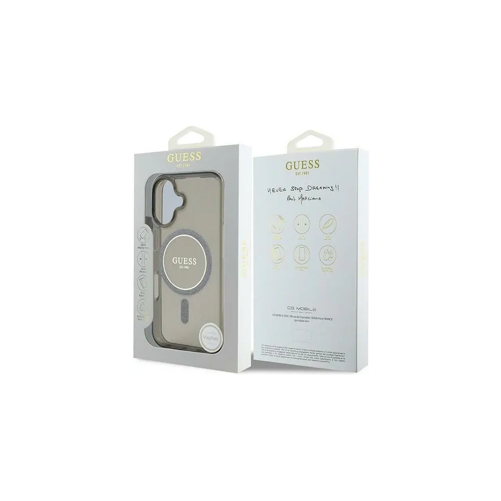 Etui Guess GUHMP16MHFGEREK Apple iPhone 16 Plus hardcase IML Glitter Circle MagSafe czarny/black