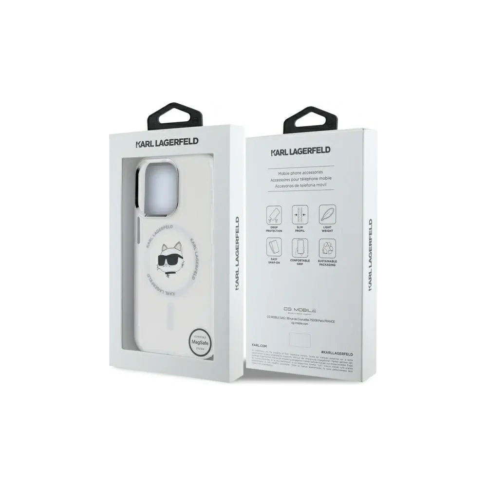 Etui Karl Lagerfeld KLHMP14LHLSCHH Apple iPhone 14 Pro hardcase IML Metal Choupette Head MagSafe biały/white