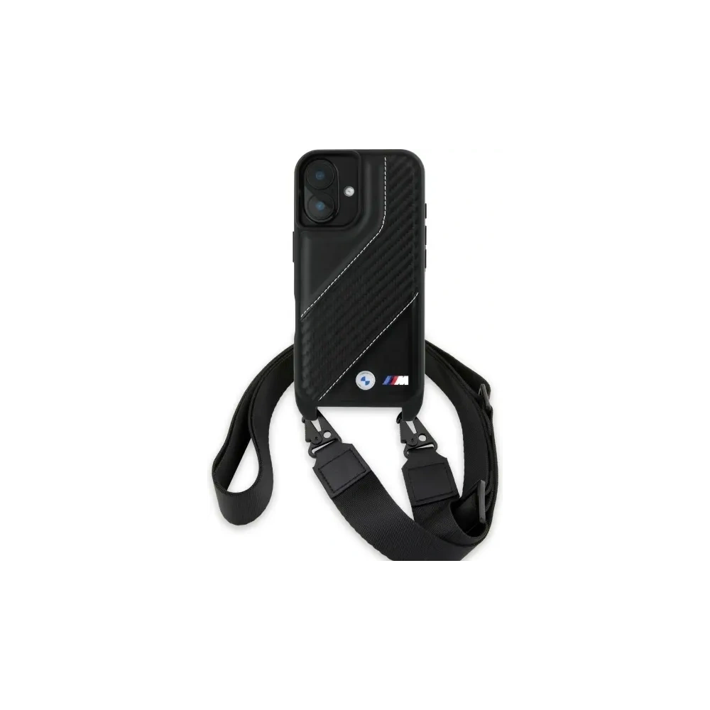 Etui BMW BMHCP16M23PSCCK Apple iPhone 16 Plus hardcase M Edition Carbon Stripe & Strap czarny/black