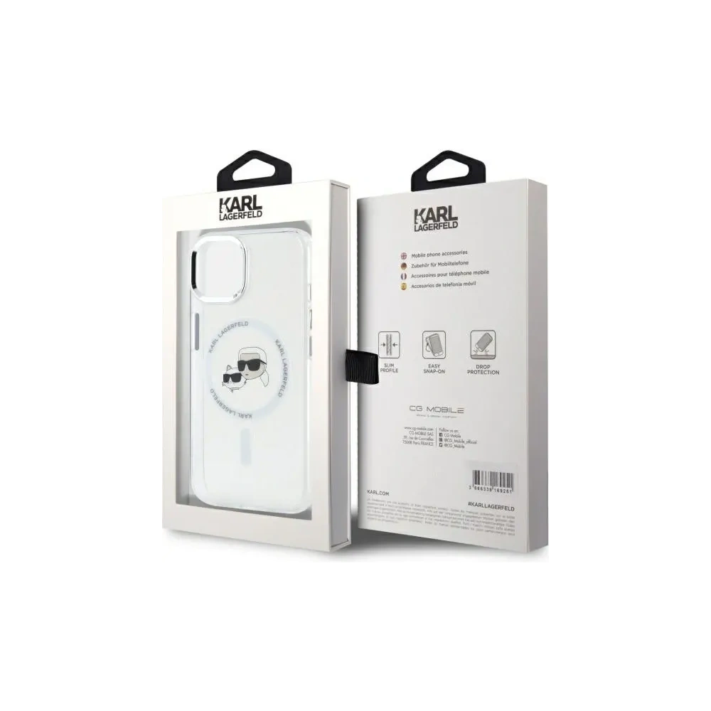 Etui Karl Lagerfeld KLHMP15SHLSKCH Apple iPhone 15 hardcase IML Metal Karl&Choupette Head MagSafe biały/white