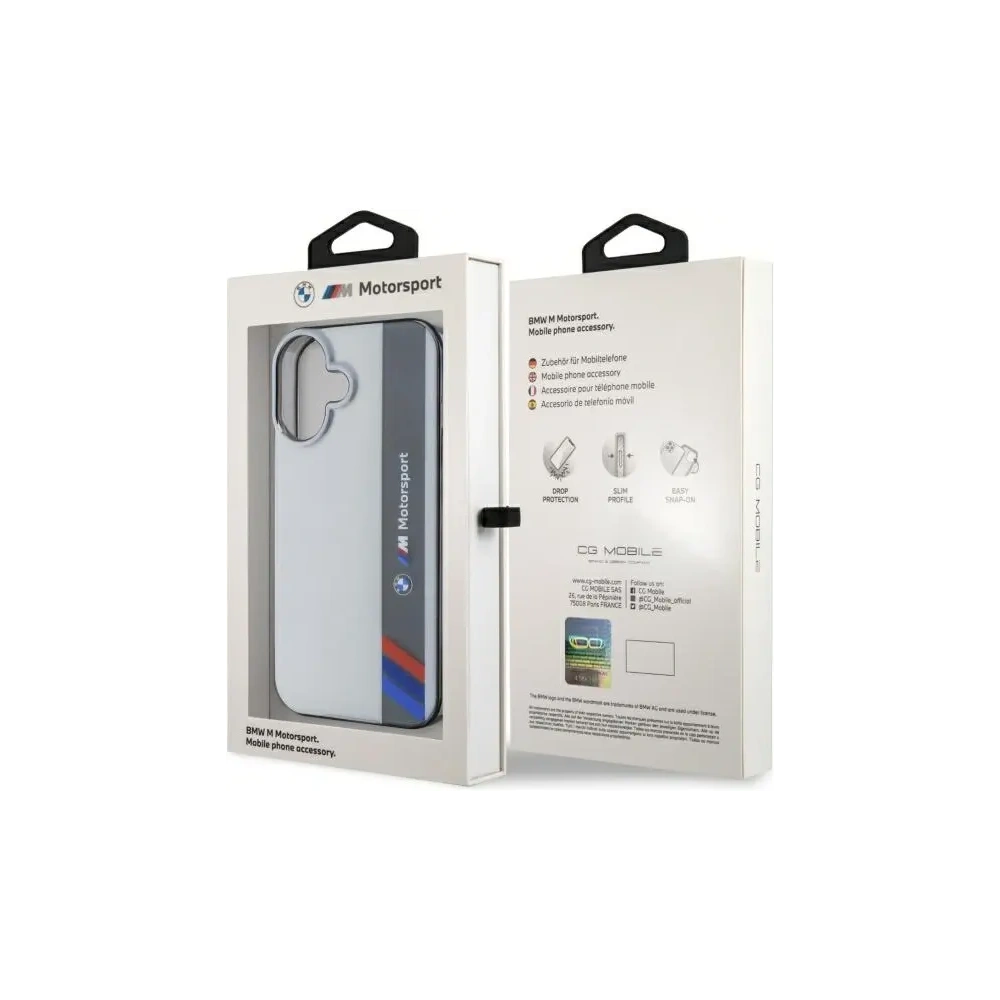Etui BMW BMHCP16S23HTFEG Apple iPhone 16 hardcase Motorsport IML Vertical Stripe szary/grey