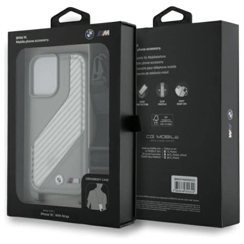 Buy BMW BMHCP16S23PSCCG Apple iPhone 16 hardcase M Edition Carbon Stripe & Strap grey - BMW754 - {ean13} - Home Screen Store Europe
