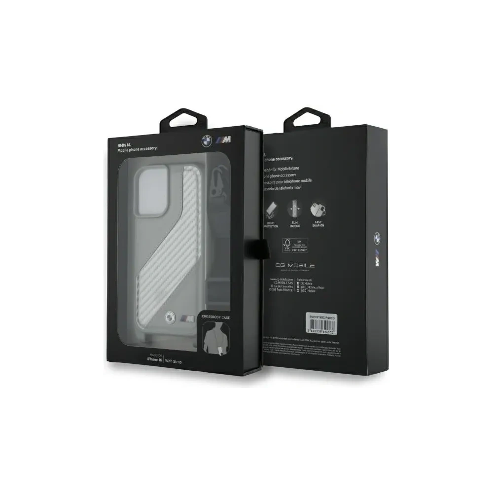 Etui BMW BMHCP16S23PSCCG Apple iPhone 16 hardcase M Edition Carbon Stripe & Strap szary/grey