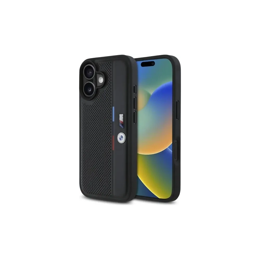 Etui BMW BMHCP16S23PUPVK Apple iPhone 16 hardcase M Perforated Tricolor Detail Line czarny/black