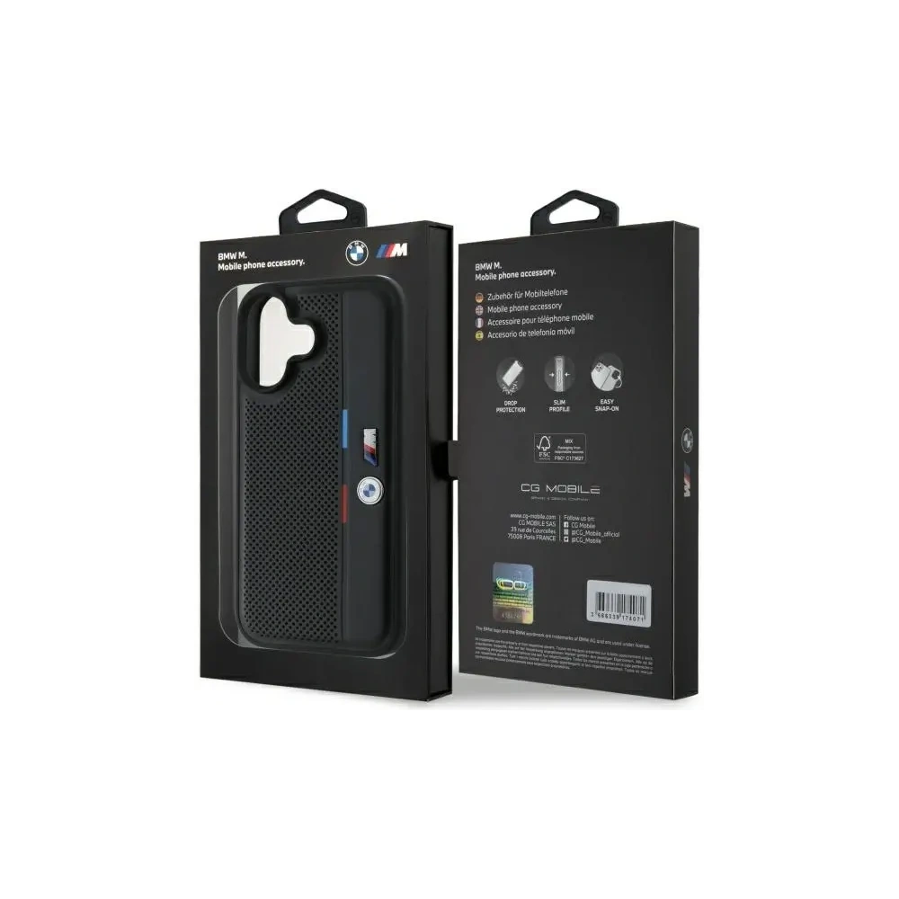 Etui BMW BMHCP16S23PUPVK Apple iPhone 16 hardcase M Perforated Tricolor Detail Line czarny/black