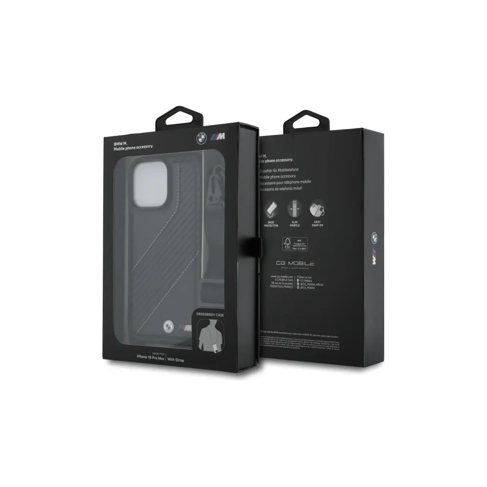 Etui BMW BMHCP16X23PSCCK Apple iPhone 16 Pro Max hardcase M Edition Carbon Stripe & Strap czarny/black