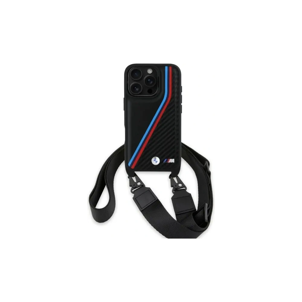 Etui BMW BMHCP16X23PSVTK Apple iPhone 16 Pro Max hardcase M Edition Carbon Tricolor Lines & Strap czarny/black