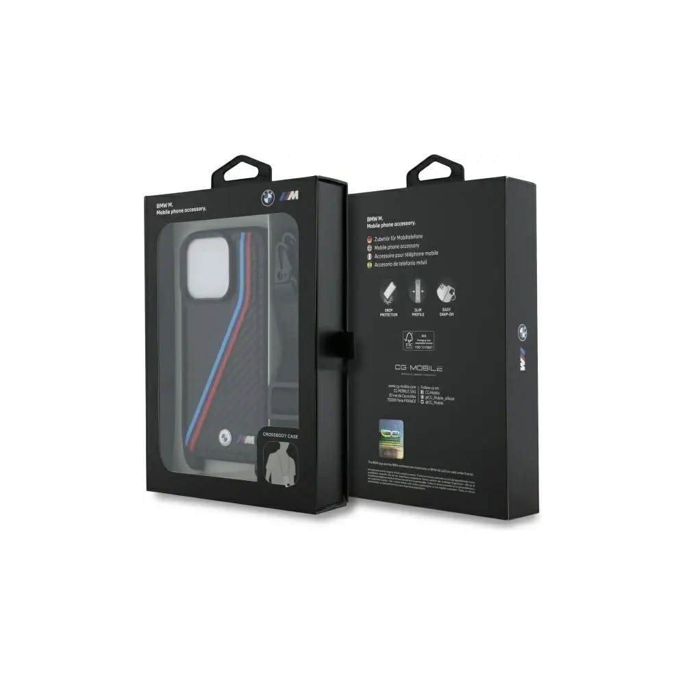Etui BMW BMHCP16X23PSVTK Apple iPhone 16 Pro Max hardcase M Edition Carbon Tricolor Lines & Strap czarny/black