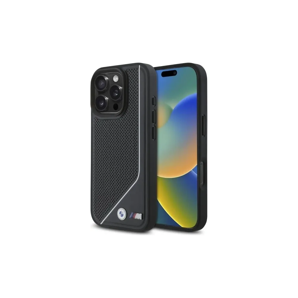 Etui BMW BMHMP16L23PUCPK Apple iPhone 16 Pro hardcase M Perforated Twisted Line MagSafe czarny/black