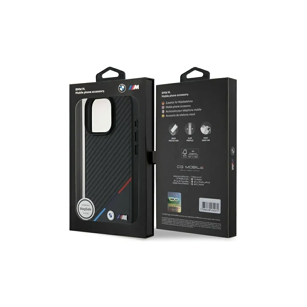 Etui BMW BMHMP16L23PUDTK Apple iPhone 16 Pro hardcase M Carbon Tricolor Line MagSafe czarny/black
