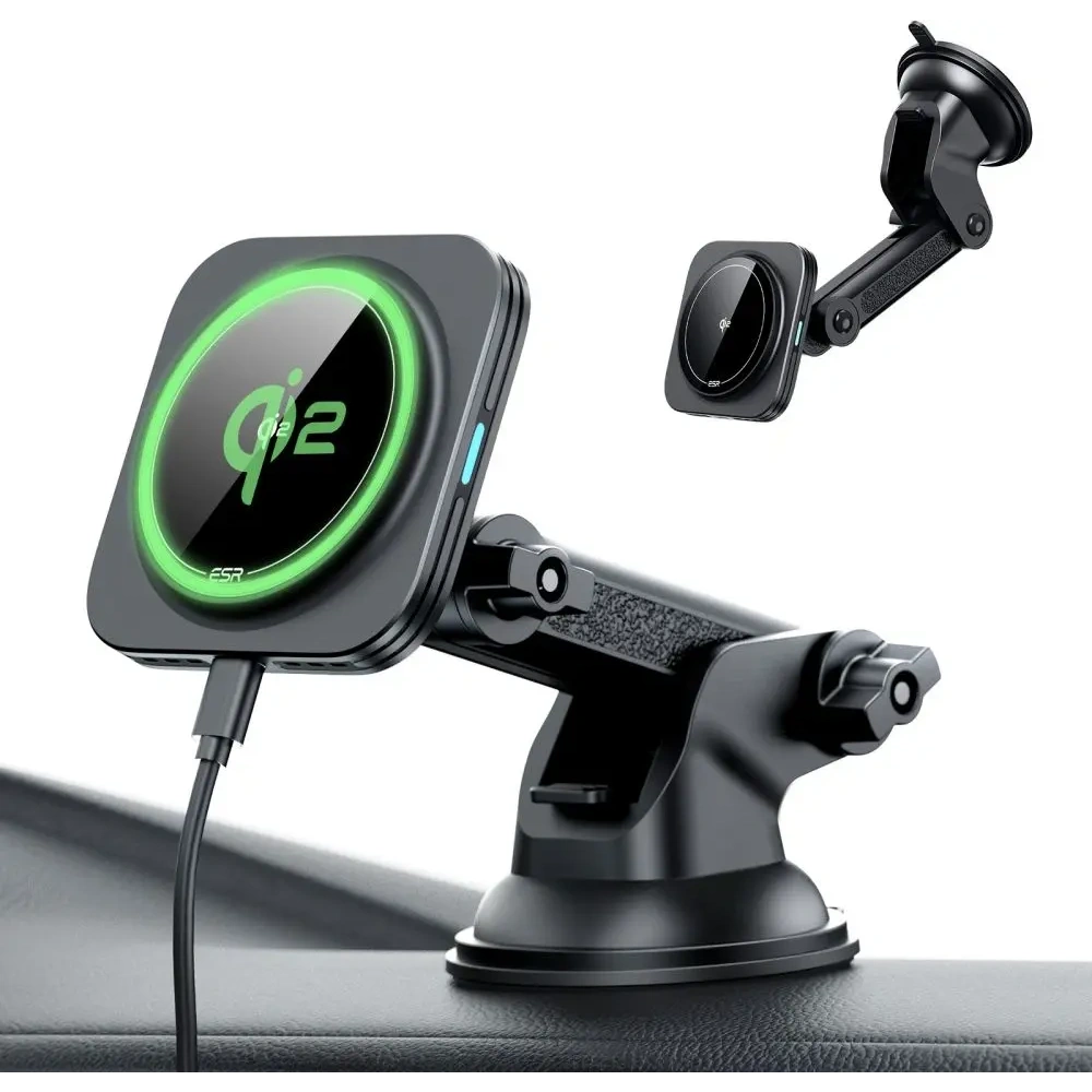 Uchwyt samochodowy na kokpit / szybę z ładowarką indukcyjną ESR Halolock Magnetic Magsafe Dashboard Car Mount Wireless Charger Qi2 15W Black
