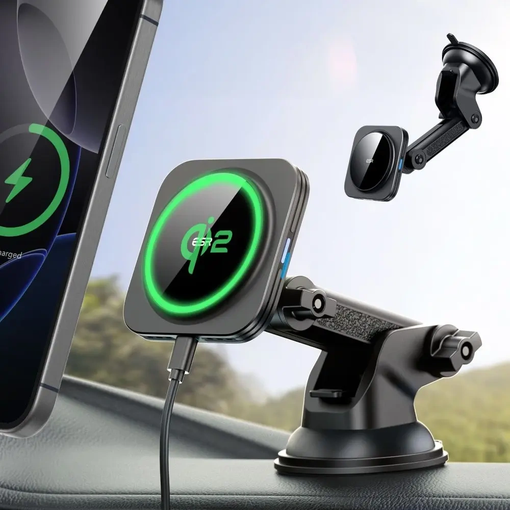Uchwyt samochodowy na kokpit / szybę z ładowarką indukcyjną ESR Halolock Magnetic Magsafe Dashboard Car Mount Wireless Charger Qi2 15W Black