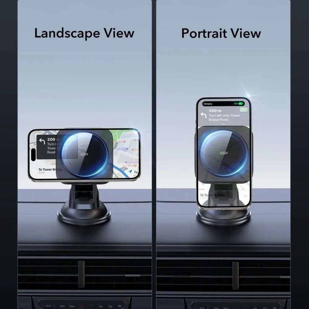 Uchwyt samochodowy na kokpit / szybę z ładowarką indukcyjną ESR Halolock Magnetic Magsafe Dashboard Car Mount Wireless Charger Qi2 15W Black