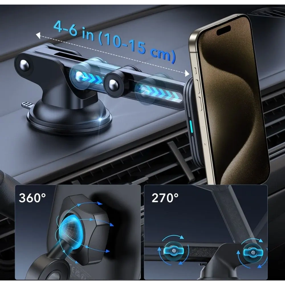 Uchwyt samochodowy na kokpit / szybę z ładowarką indukcyjną ESR Halolock Magnetic Magsafe Dashboard Car Mount Wireless Charger Qi2 15W Black