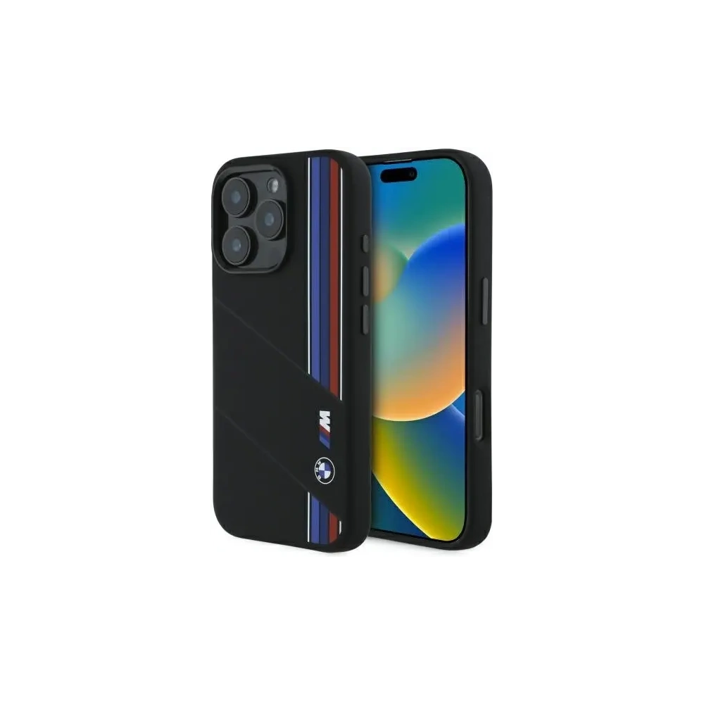 Etui BMW BMHMP16L23SCUK Apple iPhone 16 Pro hardcase Silicone Cut Tricolor Lines MagSafe czarny/black