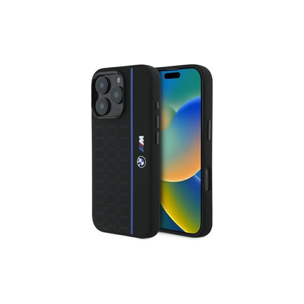 Etui BMW BMHMP16L23SHEB Apple iPhone 16 Pro hardcase Silicone Hexagon Blue Line MagSafe czarny/black