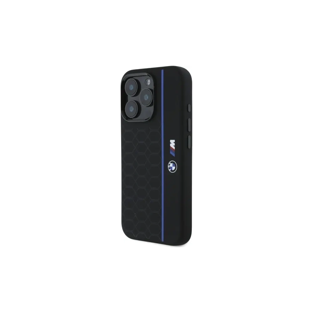 Etui BMW BMHMP16L23SHEB Apple iPhone 16 Pro hardcase Silicone Hexagon Blue Line MagSafe czarny/black
