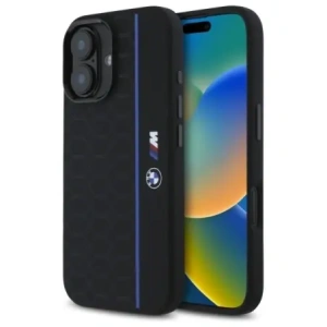 Buy BMW BMHMP16S23SHEB Apple iPhone 16 hardcase Silicone Hexagon Blue Line MagSafe black - BMW780 - {ean13} - Home Screen Store Europe