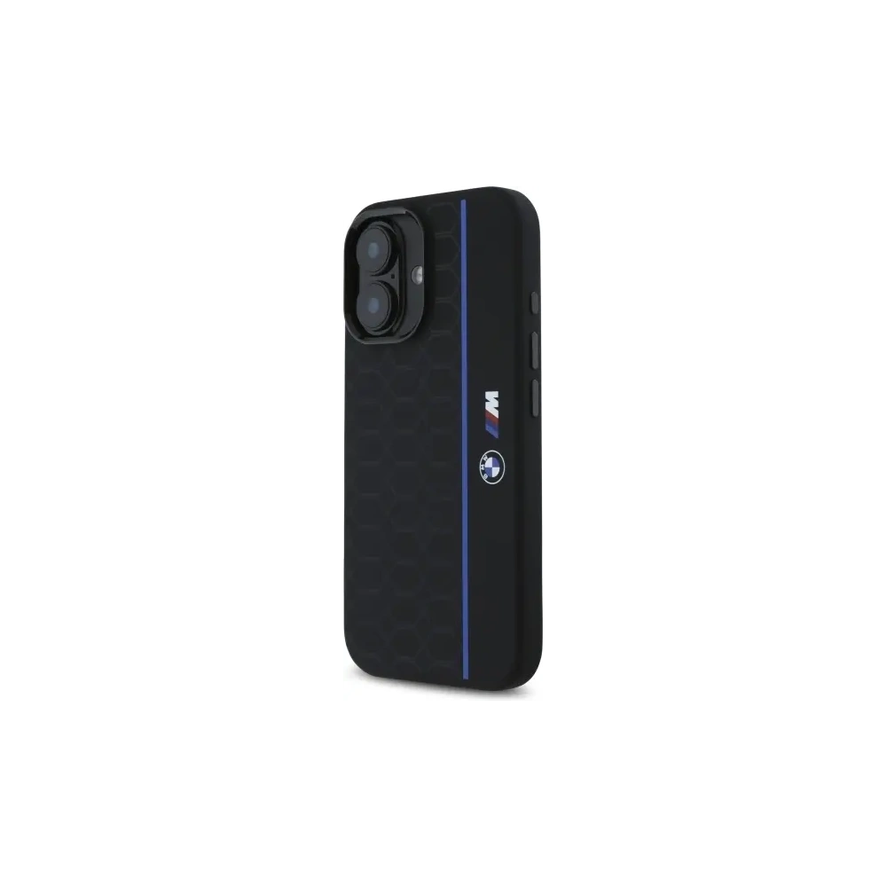 Etui BMW BMHMP16S23SHEB Apple iPhone 16 hardcase Silicone Hexagon Blue Line MagSafe czarny/black