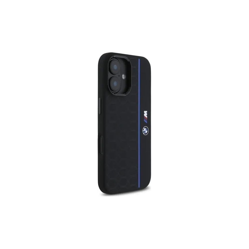 Etui BMW BMHMP16S23SHEB Apple iPhone 16 hardcase Silicone Hexagon Blue Line MagSafe czarny/black
