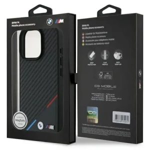Kup BMW BMHMP16X23PUDTK Apple iPhone 16 Pro Max husă din carbon M Tricolor Line MagSafe negru - BMW783 - {ean13} - Sklep Home Screen