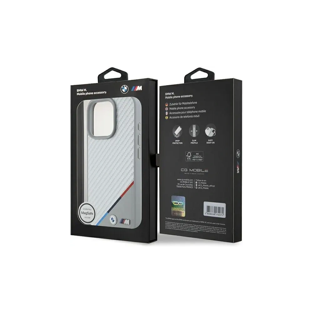 Etui BMW BMHMP16X23PUDTS Apple iPhone 16 Pro Max hardcase M Carbon Tricolor Line MagSafe szary/grey