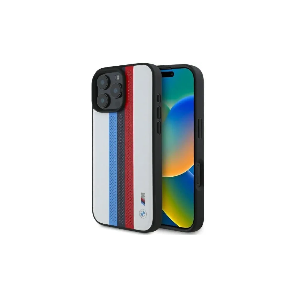 Etui BMW BMHMP16X23PUPTH Apple iPhone 16 Pro Max hardcase M Perf. Tricolor Printed Stripes MagSafe biały/white