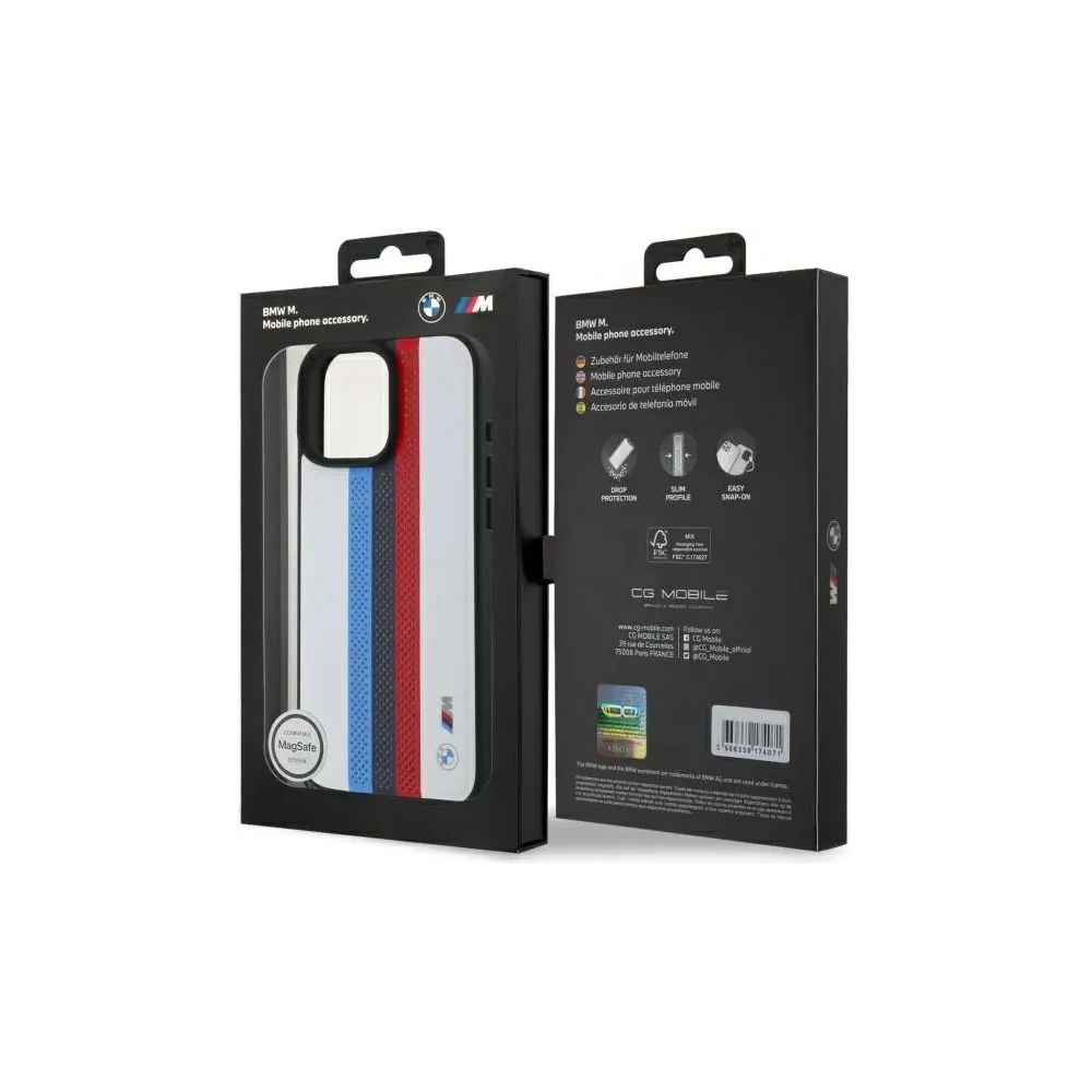 Etui BMW BMHMP16X23PUPTH Apple iPhone 16 Pro Max hardcase M Perf. Tricolor Printed Stripes MagSafe biały/white