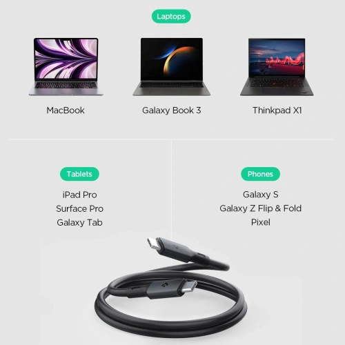 Kup Spigen ArcWire PB2203 USB-C / USB-C Kábel PD 240W 120cm Fekete - SPN16569 - {ean13} - Sklep Home Screen