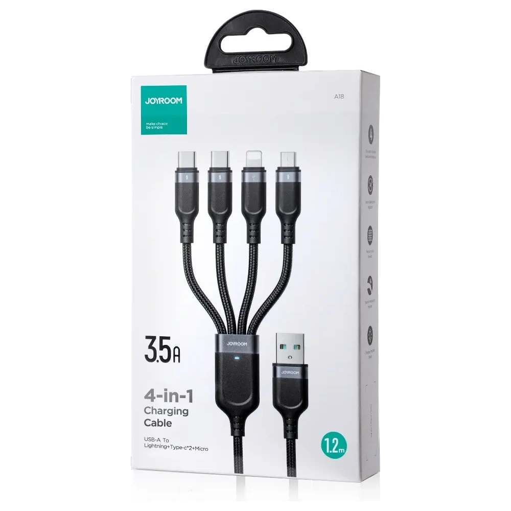 Kabel Joyroom Multi-Use Series S-A18 USB-A / 2xUSB-C, Lightning, microUSB 1.2m czarny
