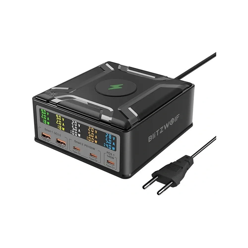 Stacja ładująca Blitzwolf BW-S28 260W, 2xUSB-A, 3xUSB-C, 15W (czarna)