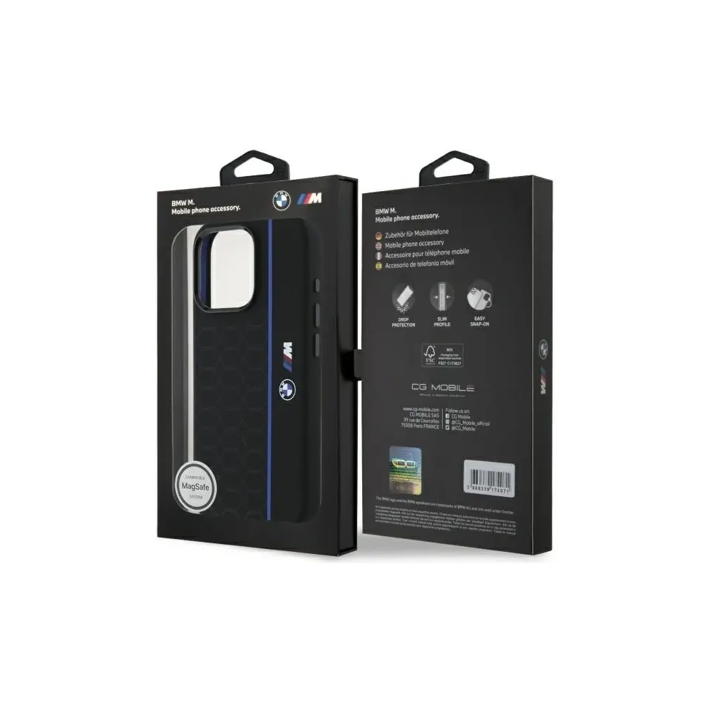 Etui BMW BMHMP16X23SHEB Apple iPhone 16 Pro Max hardcase Silicone Hexagon Blue Line MagSafe czarny/black