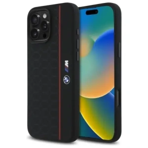 Kup Etui BMW BMHMP16X23SHER Apple iPhone 16 Pro Max hardcase Silicone Hexagon Red Line MagSafe czarny/black - BMW791 - {ean13} - Sklep Home Screen