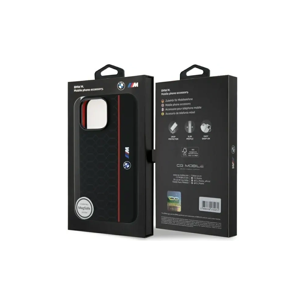 Etui BMW BMHMP16X23SHER Apple iPhone 16 Pro Max hardcase Silicone Hexagon Red Line MagSafe czarny/black