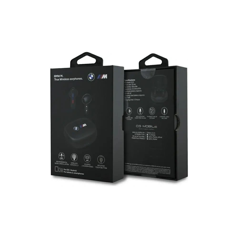 Bezprzewodowe słuchawki douszne BMW Bluetooth 5.3 BMBEMIATP20LOK TWS + stacja dokująca Printed Logos czarny/black