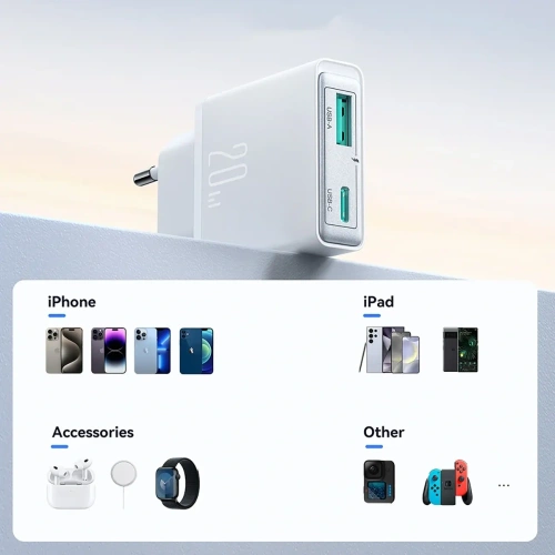 Kup Joyroom încărcător de rețea JR-TCF14 USB-A USB-C 20W PD QC3.0 alb - JYR1099 - {ean13} - Sklep Home Screen