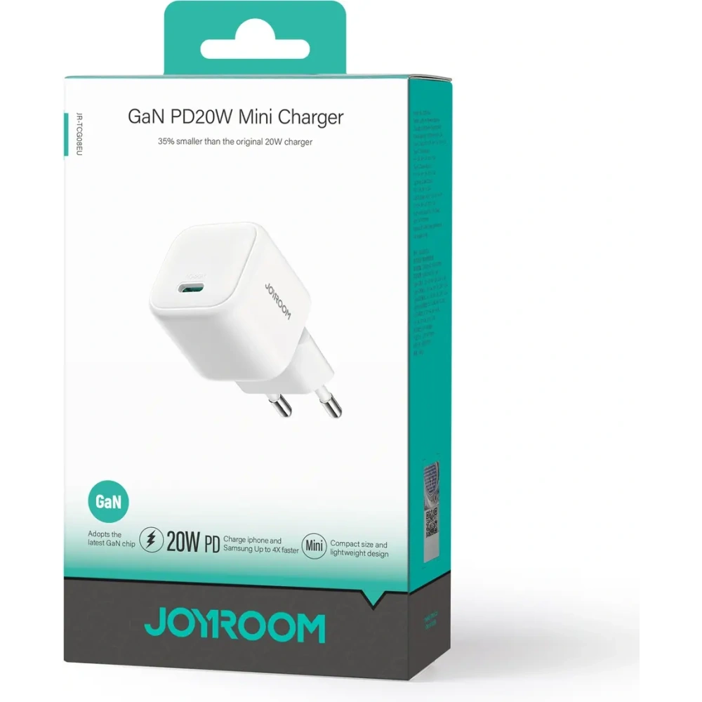 Ładowarka sieciowa Joyroom JR-TCG08 GaN USB-C 20W PD QC3.0 biała
