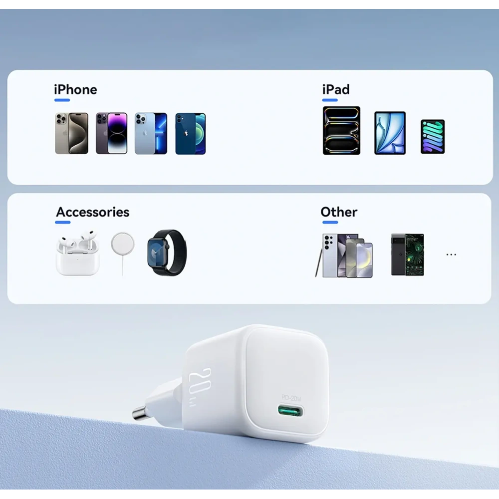 Ładowarka sieciowa Joyroom JR-TCG08 GaN USB-C 20W PD QC3.0 biała