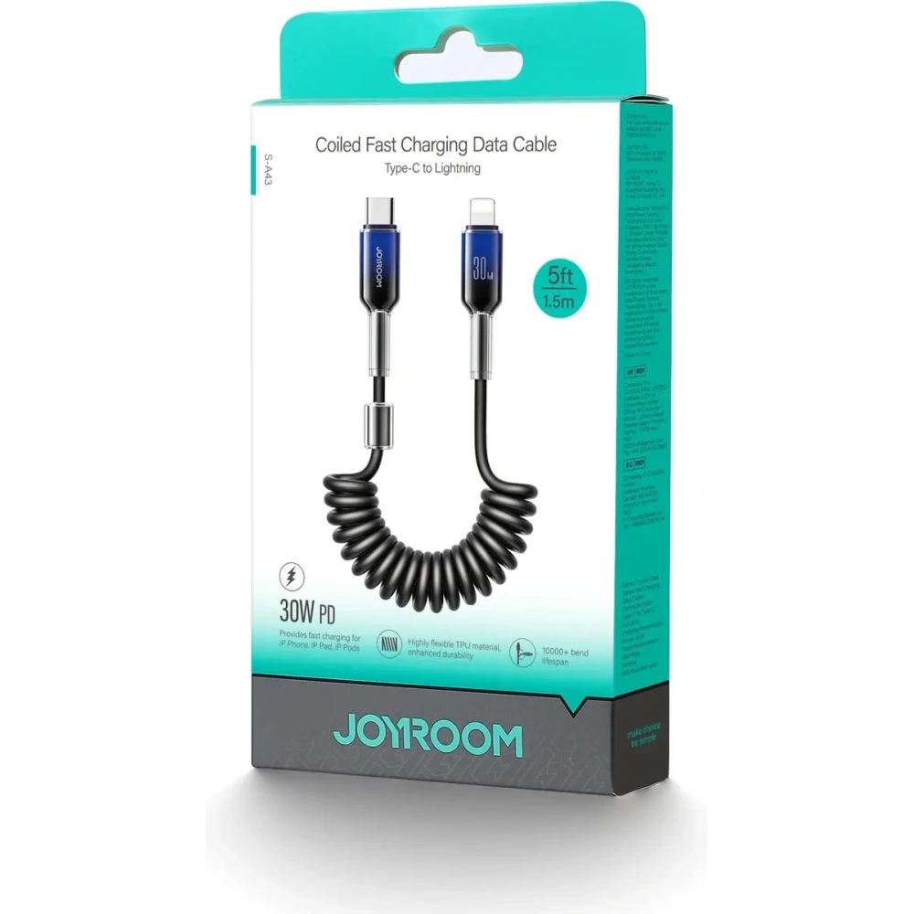 Kabel spiralny Joyroom S-A43 Crystal-Clear Series 30W USB-C / Lightning 1.5m czarny