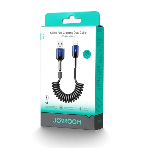 Kup Kabel spirálový Joyroom S-A43 Crystal-Clear Series 3A USB-A / Lightning 1.5m černý - JYR1103 - {ean13} - Sklep Home Screen