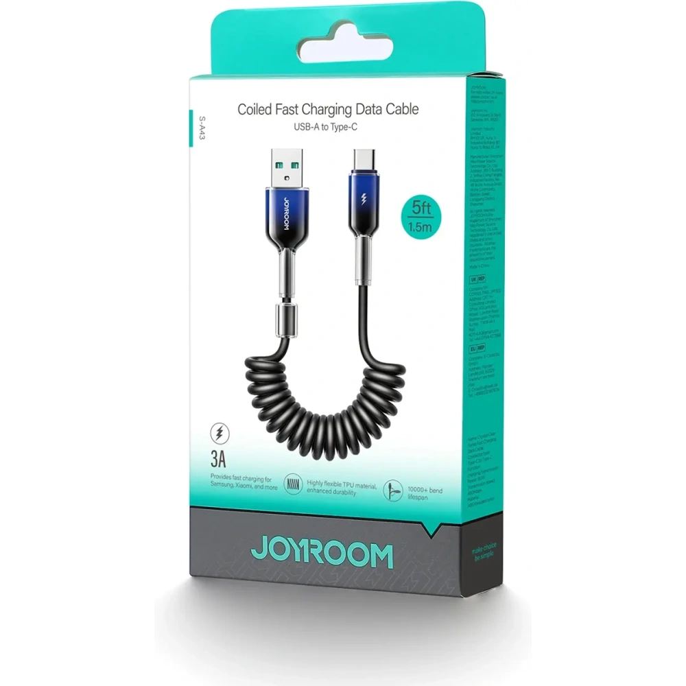 Kabel spiralny Joyroom S-A43 Crystal-Clear Series 3A USB-A / USB-C 1.5m czarny