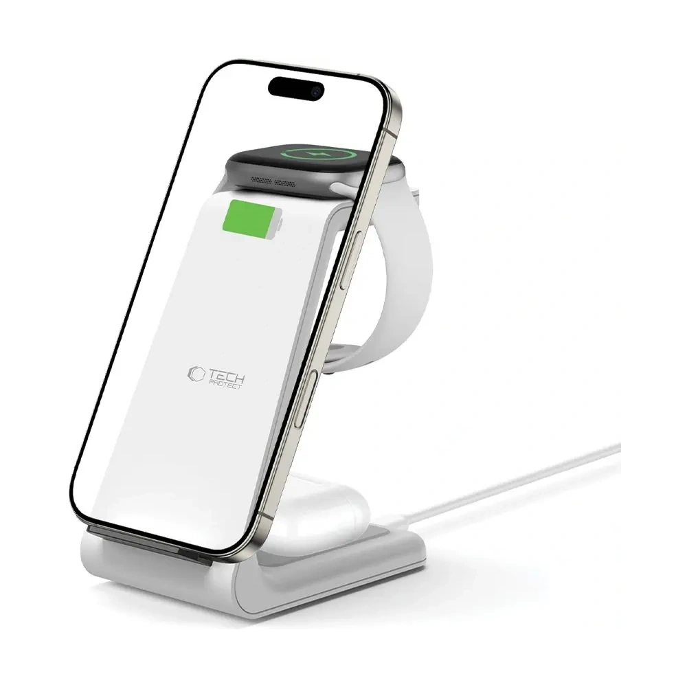 Ładowarka bezprzewodowa Tech-Protect QI15W-A36 3in1 Wireless Charger For Apple White