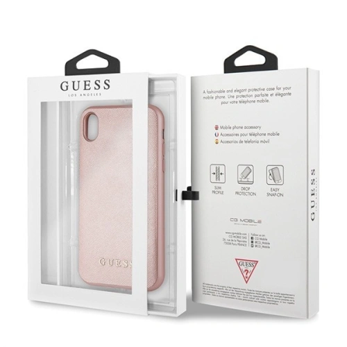 Kup Etui Guess GUHCI61SLSAPI Apple iPhone XR różowy/pink hard case Saffiano Silicone - GUE411PNK - {ean13} - Sklep Home Screen