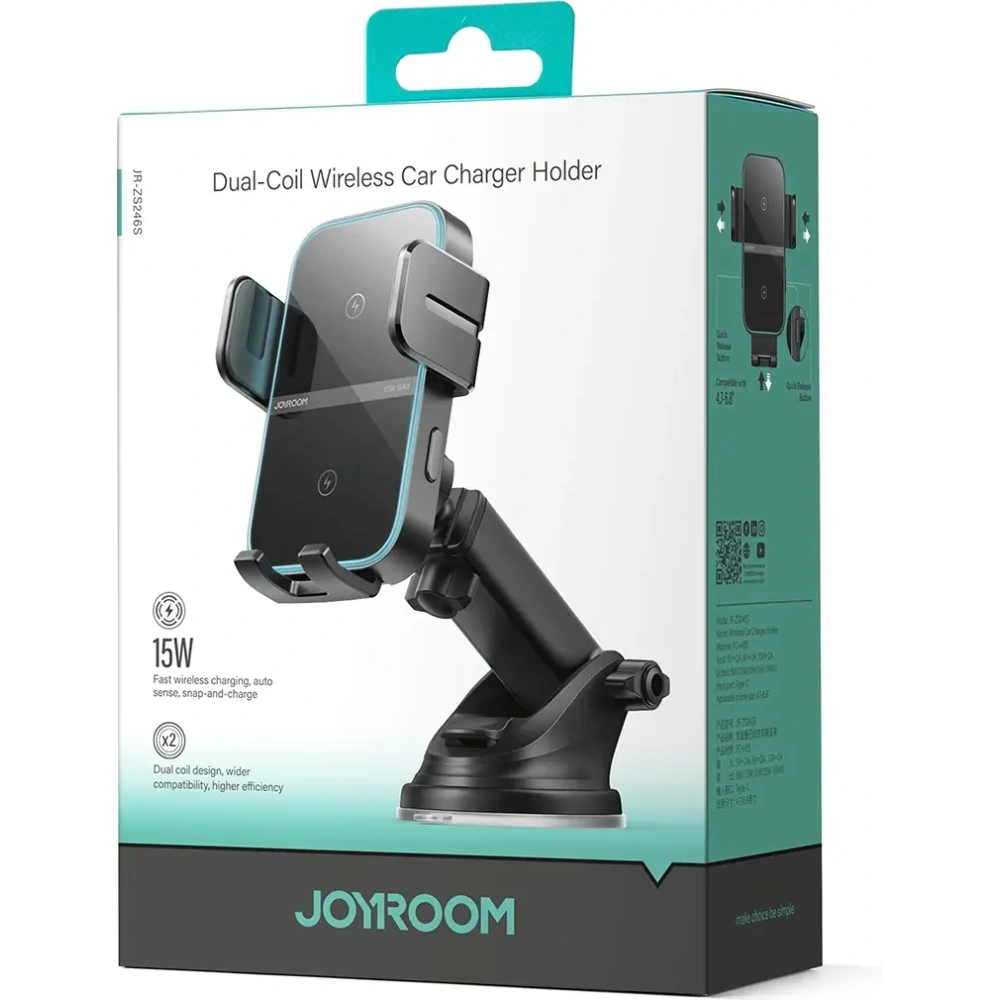 Uchwyt samochodowy na kokpit z ładowarką indukcyjną Joyroom JR-ZS246 S 15W czarny