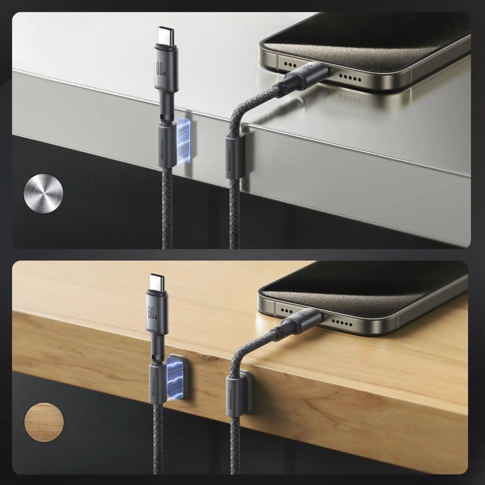 Kabel Joyroom S-A50 Unlimited Series 60W USB-C / USB-C z organizerem magnetycznym 1.2m szary