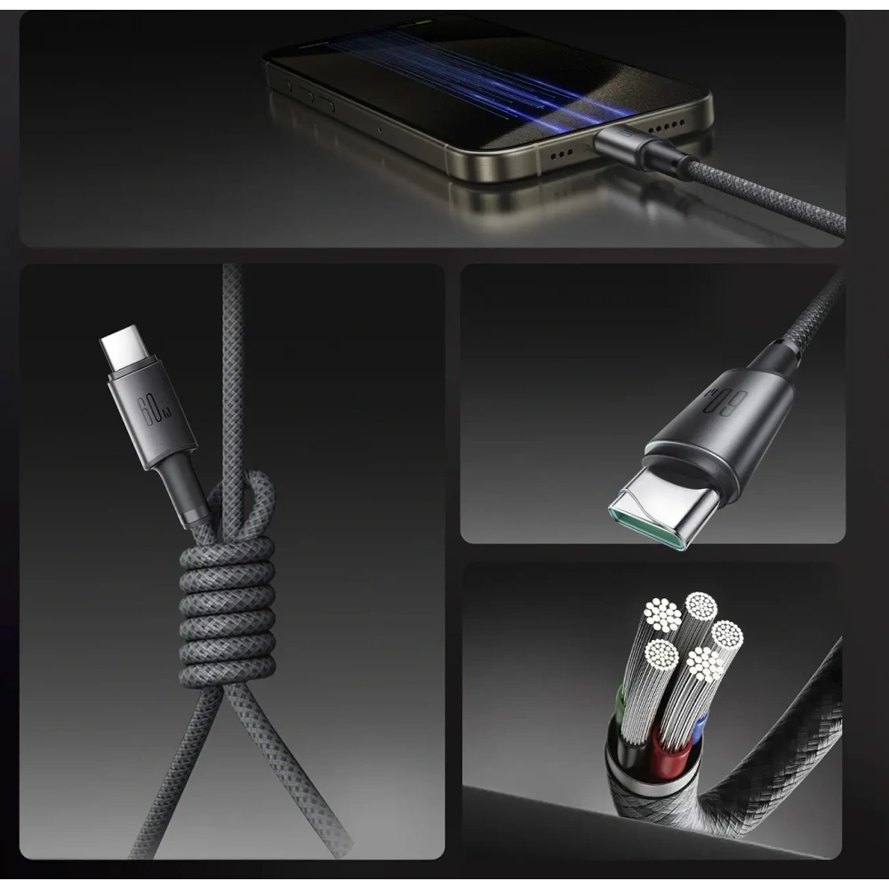 Kabel Joyroom S-A50 Unlimited Series 60W USB-C / USB-C z organizerem magnetycznym 1.2m szary