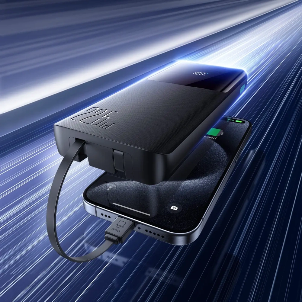 Powerbank Joyroom JR-PBF19 22.5W 10000mAh + wbudowane kable USB-C, Lightning czarny