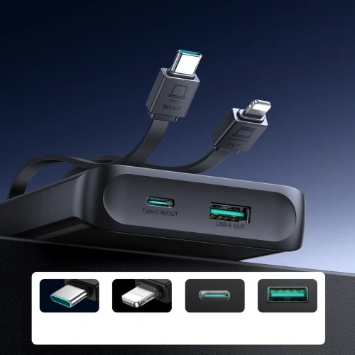 Kup Powerbanka Joyroom JR-PBF19 22.5W 10000mAh + vestavěné kabely USB-C, Lightning černá - JYR1136 - {ean13} - Sklep Home Screen