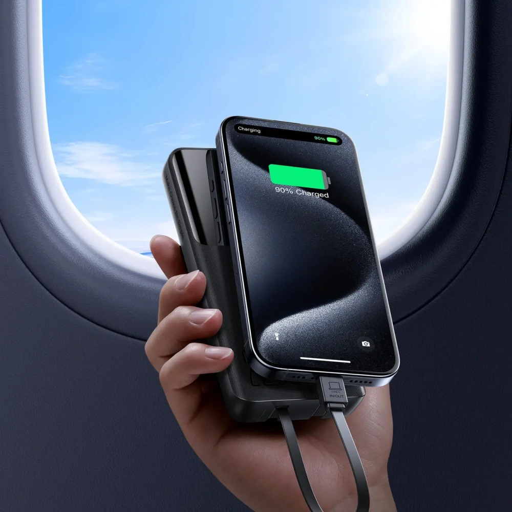 Powerbank Joyroom JR-PBF19 22.5W 10000mAh + wbudowane kable USB-C, Lightning czarny